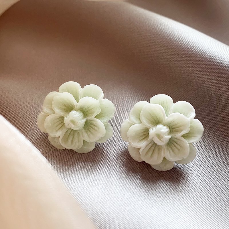 Mint Manbo Green Flower Earrings, Women's Light Luxury High End Earrings, 2024 New Popular Small Summer Earrings