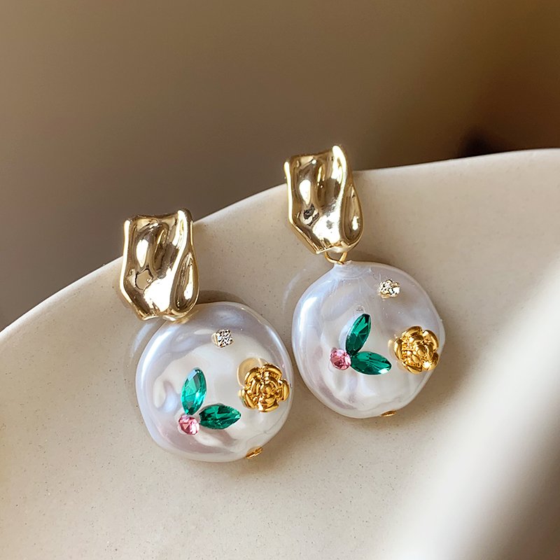 Monet Garden Baroque Pearl Earrings, Women's Light Luxury High End Earrings, 2024 New Explosive Unique Ear Accessories