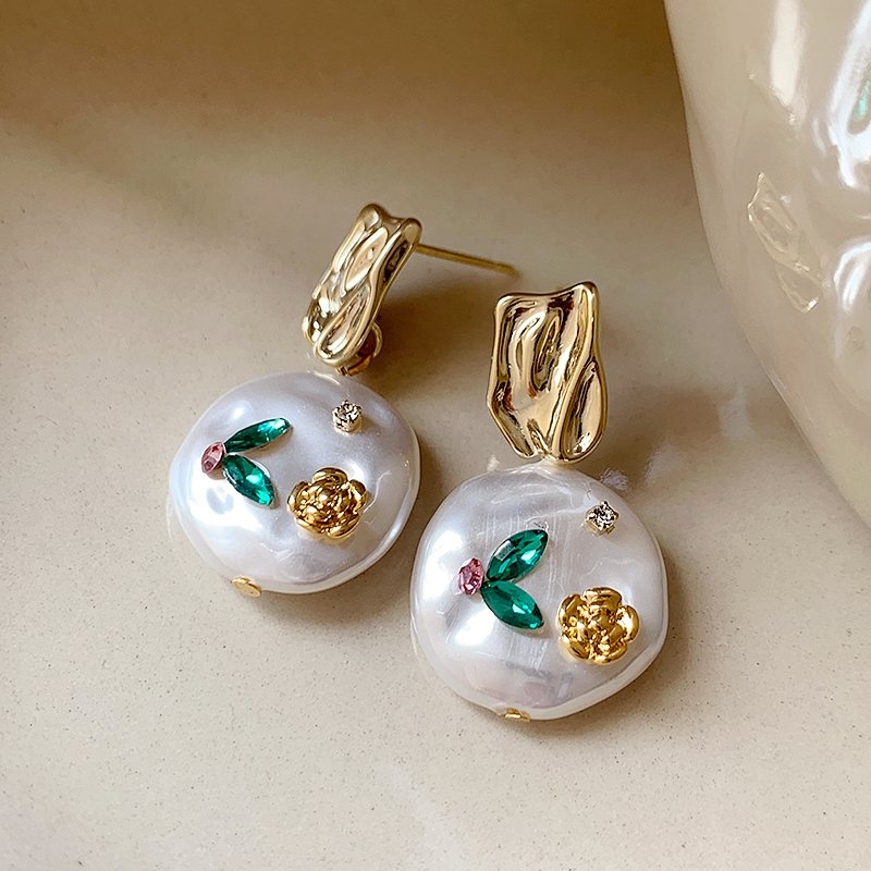 Monet Garden Baroque Pearl Earrings, Women's Light Luxury High End Earrings, 2024 New Explosive Unique Ear Accessories