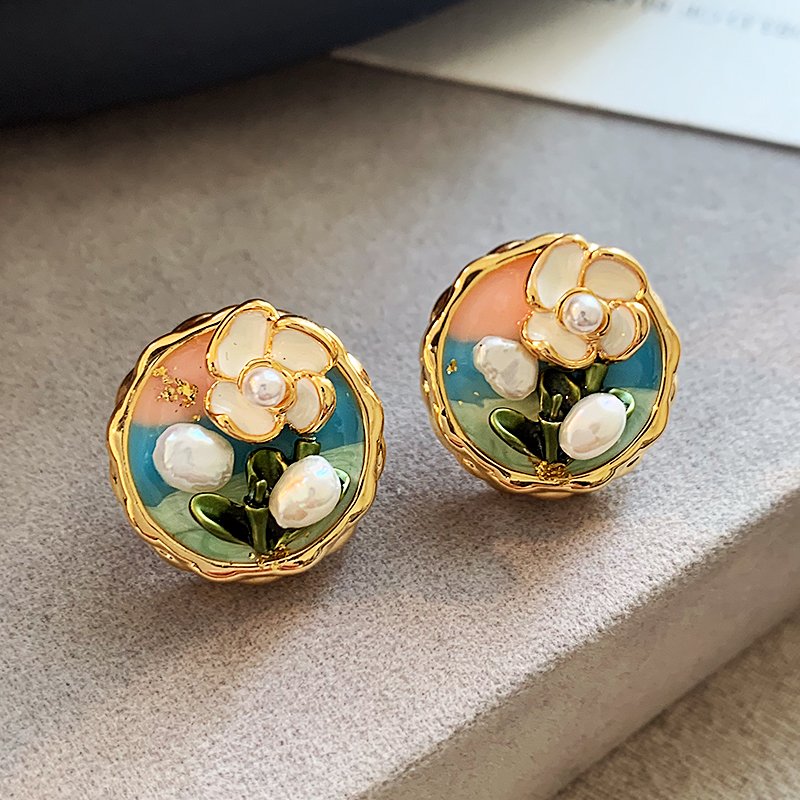 Monet Garden Baroque Pearl Earrings for Women 2024 New Popular Style Light Luxury High End Earrings Exquisite Ear Accessories