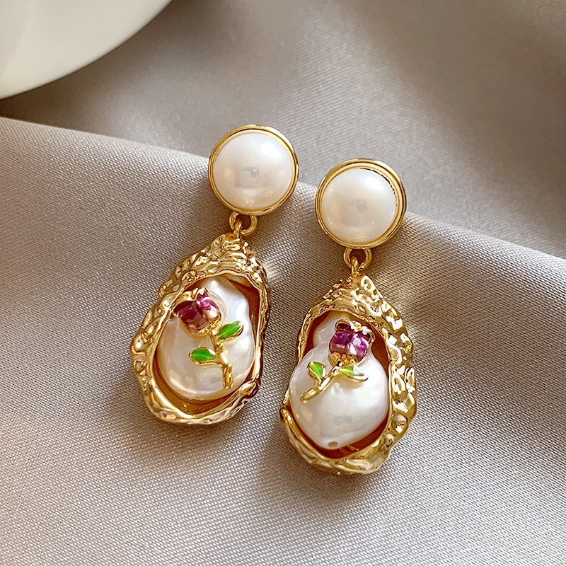 Monet Garden Irregular Baroque Natural Pearl Earrings for Women, Light Luxury, High Grade Earrings, Small and Unique Earrings