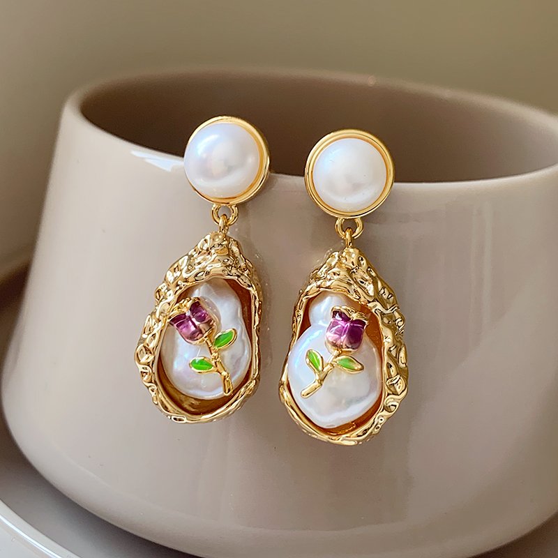 Monet Garden Irregular Baroque Natural Pearl Earrings for Women, Light Luxury, High Grade Earrings, Small and Unique Earrings