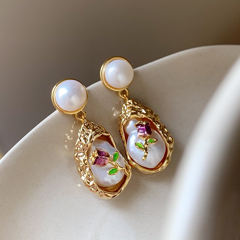 Monet Garden Irregular Baroque Natural Pearl Earrings for Women, Light Luxury, High Grade Earrings, Small and Unique Earrings