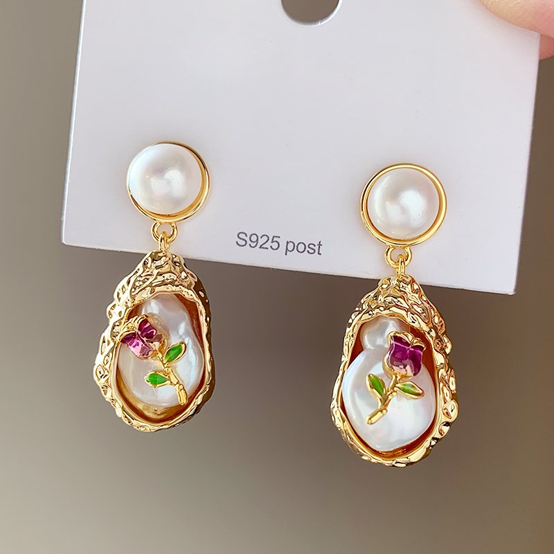 Monet Garden Irregular Baroque Natural Pearl Earrings for Women, Light Luxury, High Grade Earrings, Small and Unique Earrings