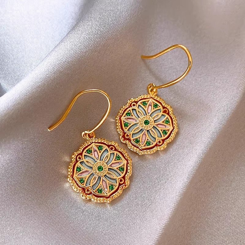 Monet Garden Oil Painting Earrings for Women 2024 New Popular New Chinese style Earrings with Light Luxury and High End Charm Ear Accessories