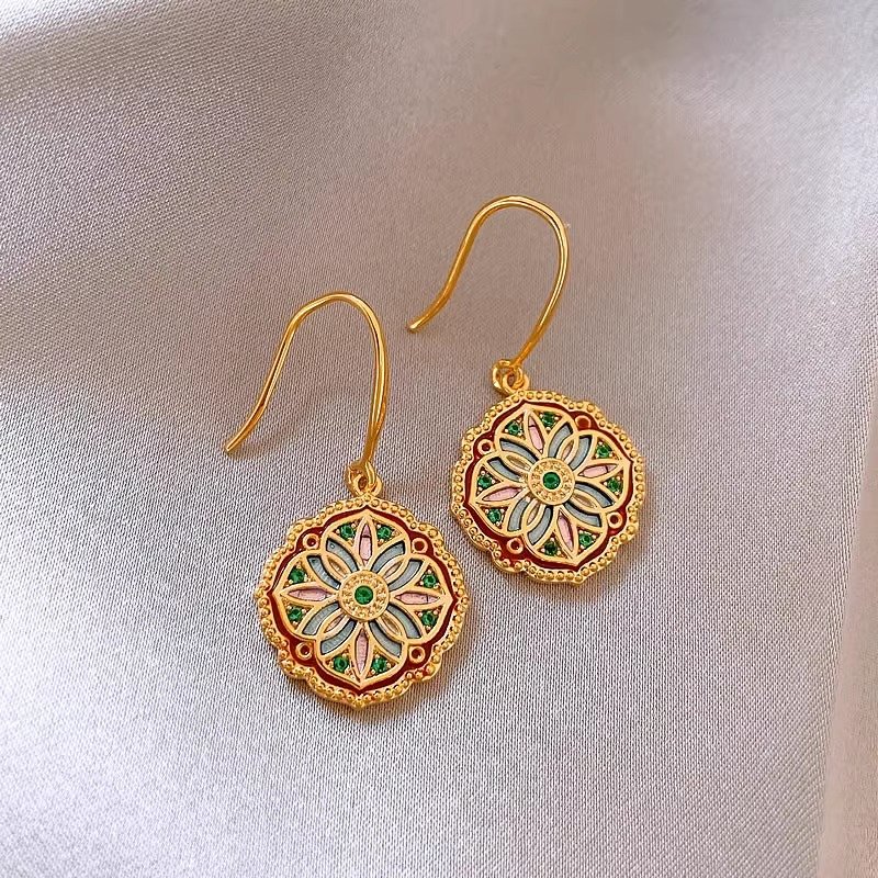 Monet Garden Oil Painting Earrings for Women 2024 New Popular New Chinese style Earrings with Light Luxury and High End Charm Ear Accessories