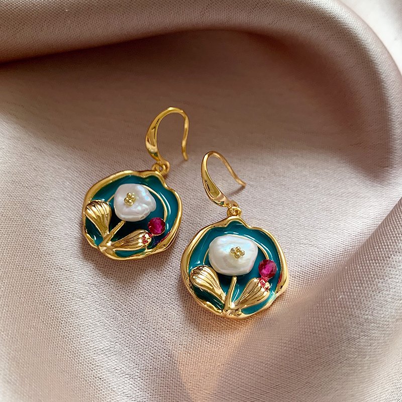 Monet Garden oil painting irregular Baroque natural pearl earrings 2024 new popular high-end earrings for women