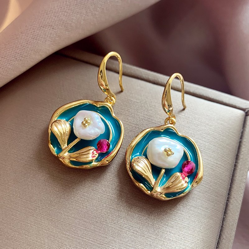 Monet Garden oil painting irregular Baroque natural pearl earrings 2024 new popular high-end earrings for women