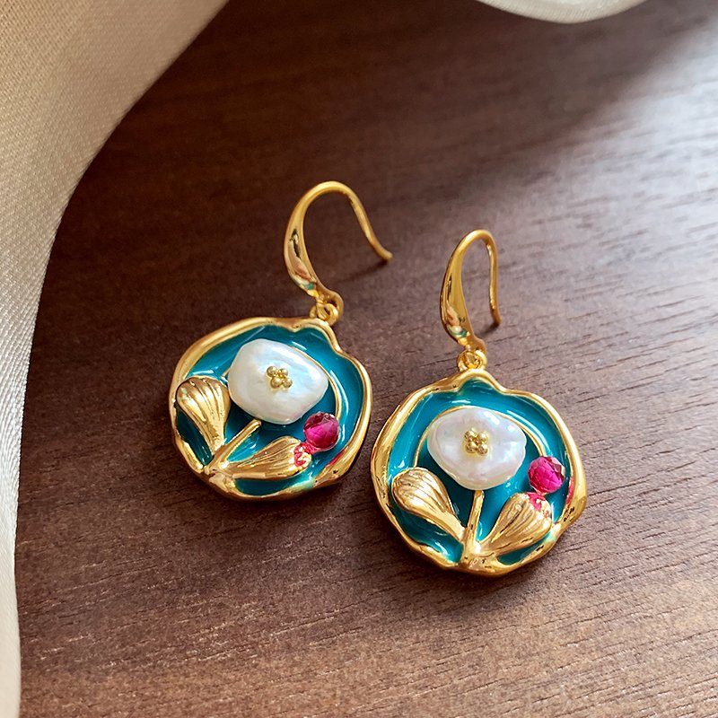 Monet Garden oil painting irregular Baroque natural pearl earrings 2024 new popular high-end earrings for women