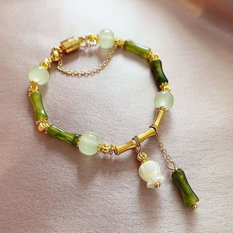 New Chinese style bamboo and jade bracelet for women, light luxury, niche, exquisite, hand rope, best friend bead bracelet, 2024 new item