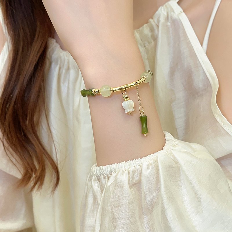 New Chinese style bamboo and jade bracelet for women, light luxury, niche, exquisite, hand rope, best friend bead bracelet, 2024 new item