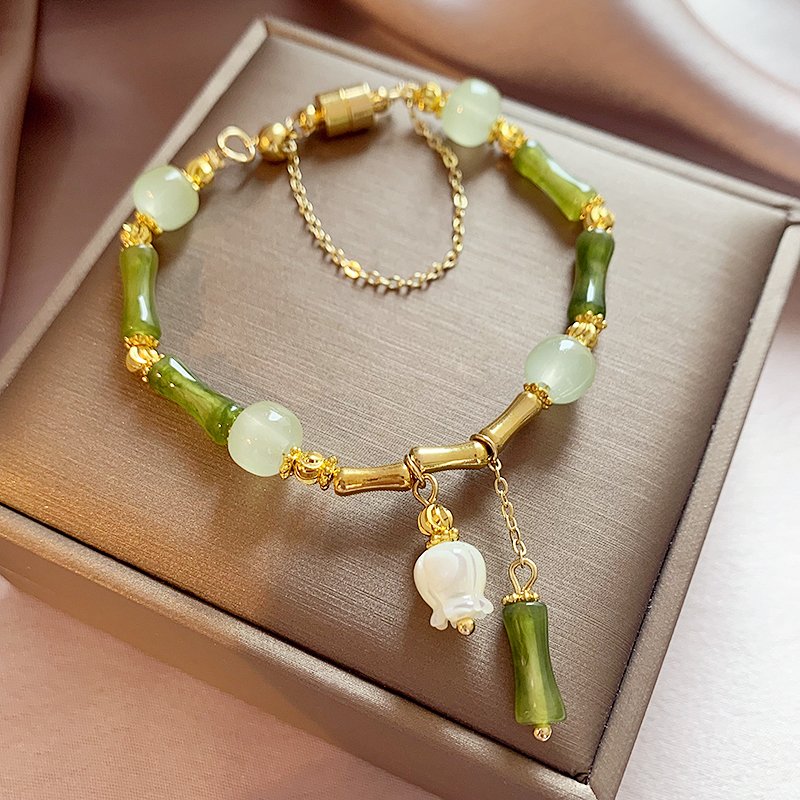 New Chinese style bamboo and jade bracelet for women, light luxury, niche, exquisite, hand rope, best friend bead bracelet, 2024 new item