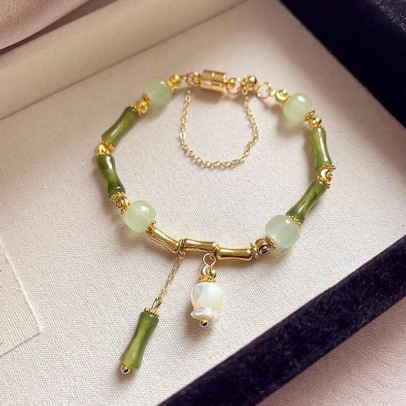 New Chinese style bamboo and jade bracelet for women, light luxury, niche, exquisite, hand rope, best friend bead bracelet, 2024 new item