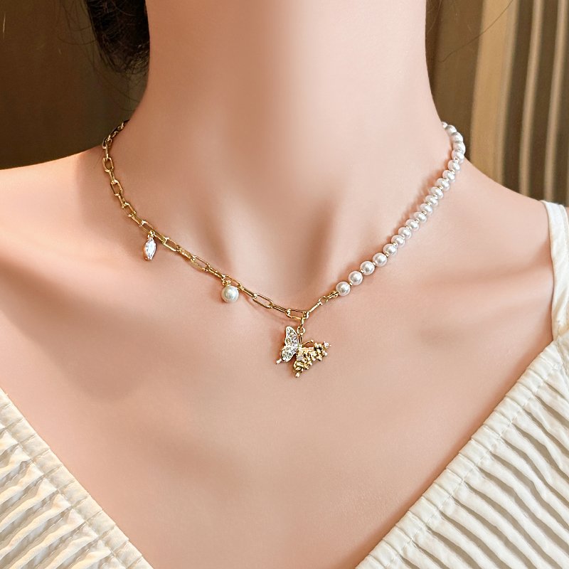 Original Flower Language Butterfly Pearl Necklace Women's Jewelry Pendant 2024 New Neckland Light Luxury Niche Clavicle Chain Accessories