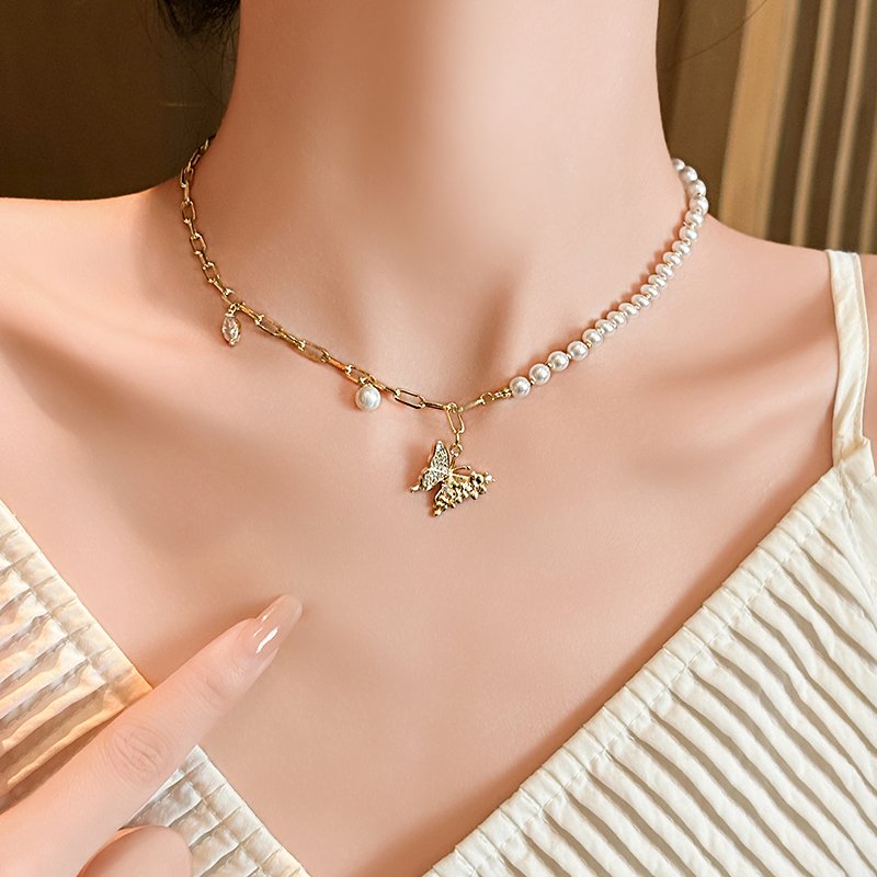 Original Flower Language Butterfly Pearl Necklace Women's Jewelry Pendant 2024 New Neckland Light Luxury Niche Clavicle Chain Accessories