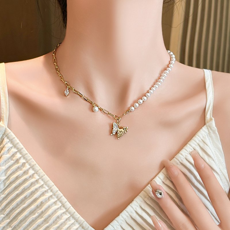 Original Flower Language Butterfly Pearl Necklace Women's Jewelry Pendant 2024 New Neckland Light Luxury Niche Clavicle Chain Accessories