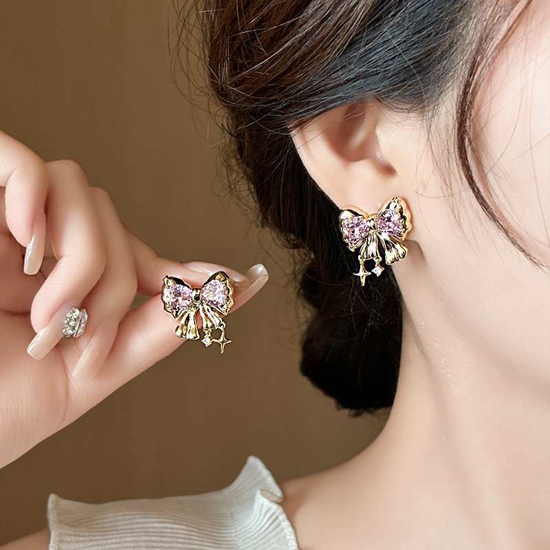 Original Meteor Bow Earrings 2024 New Popular High end Earrings for Women Suitable for Summer Zircon Earrings