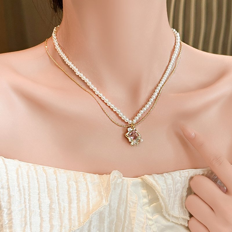 Original Qimeng Butterfly Pearl Necklace Women's Jewelry Pendant 2024 New Neckland Light Luxury Niche Clavicle Chain Accessories