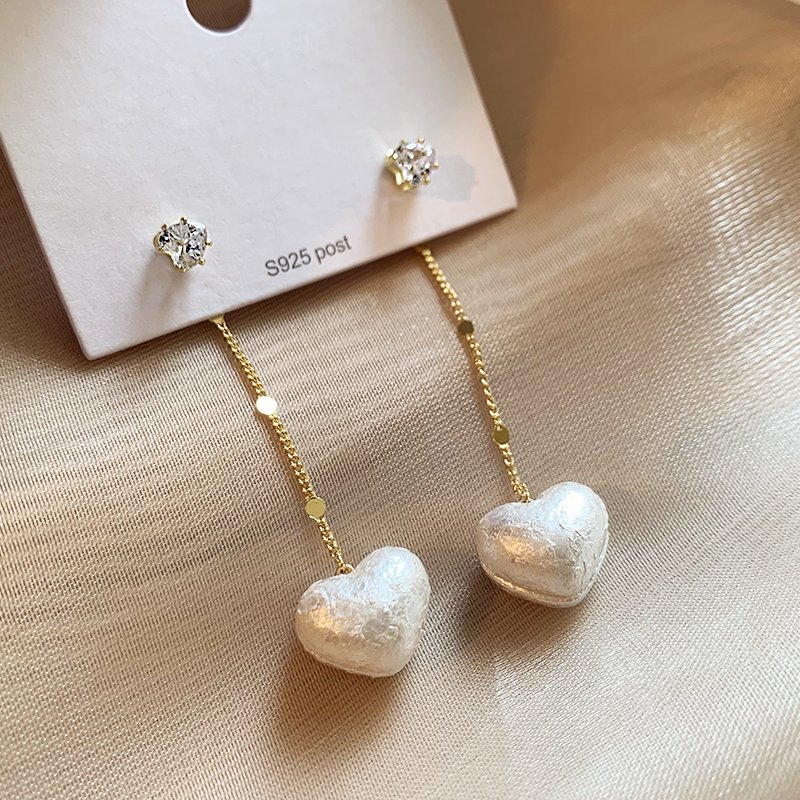 Peach Heart Pearl Long tassel Earrings for Women 925 Pure Silver stud post Light Luxury Premium Earrings 2024 New Explosive Earrings