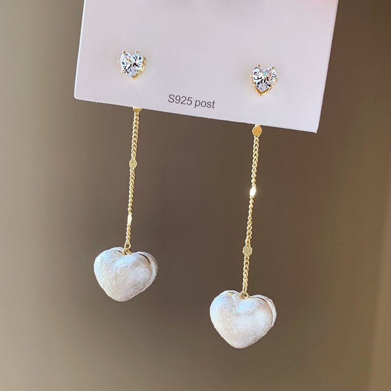 Peach Heart Pearl Long tassel Earrings for Women 925 Pure Silver stud post Light Luxury Premium Earrings 2024 New Explosive Earrings