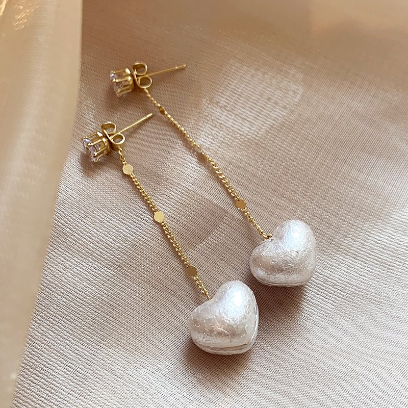 Peach Heart Pearl Long tassel Earrings for Women 925 Pure Silver stud post Light Luxury Premium Earrings 2024 New Explosive Earrings