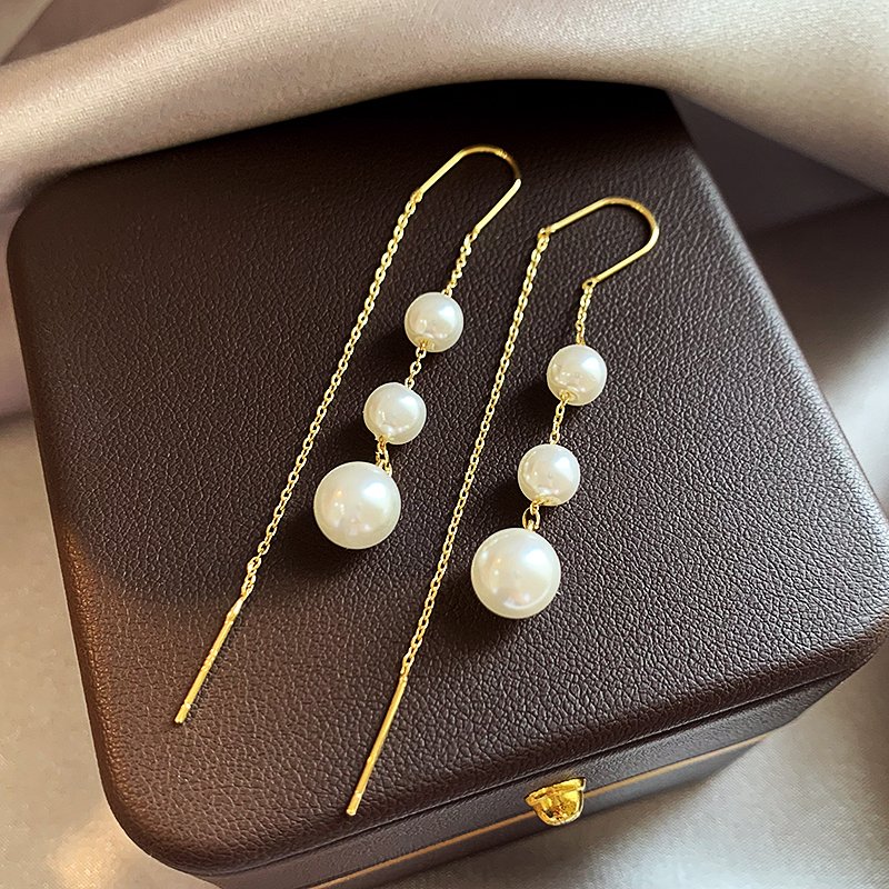 Pearl tassel earrings for women 2024 new explosive style, high-end ear line, earrings, light luxury ear accessories