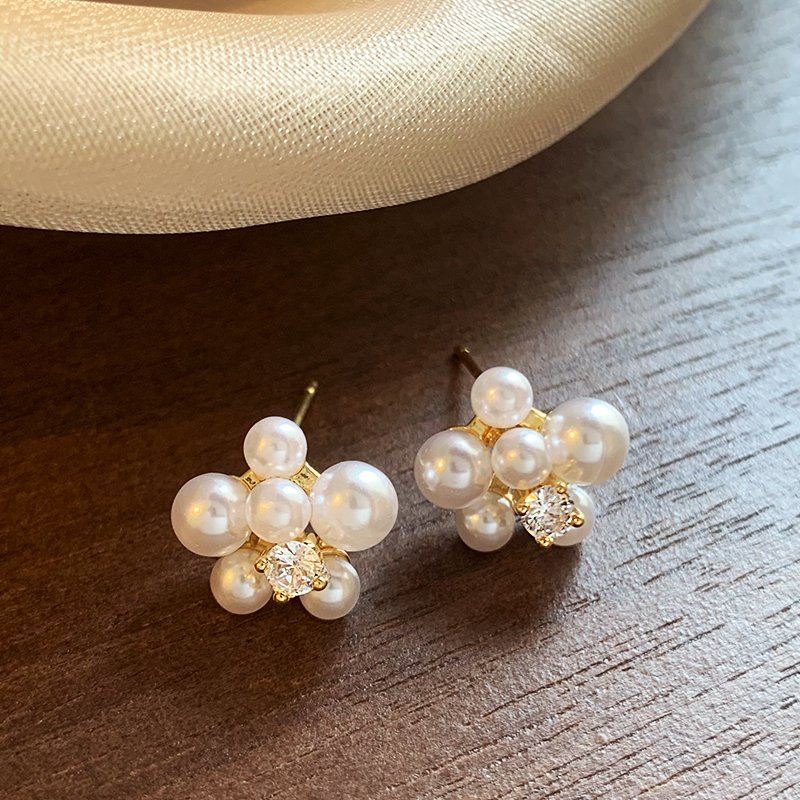 Pearl zircon earrings, women's pure silver 2024 new popular high-end earrings, light luxury, niche temperament, atmospheric earrings