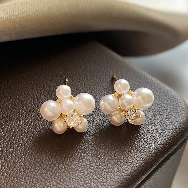 Pearl zircon earrings, women's pure silver 2024 new popular high-end earrings, light luxury, niche temperament, atmospheric earrings