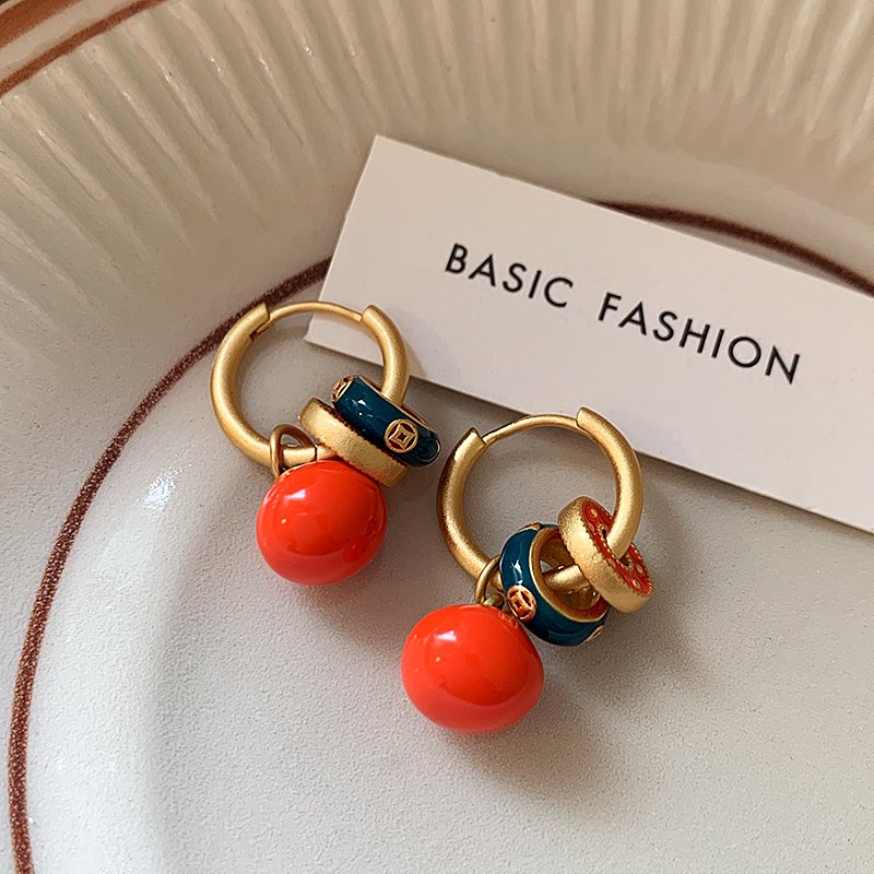 Persimmon Ruyi Chinese style earrings for women with a light luxury and high-end feel, 2024 new explosive style earrings with temperament, new Chinese style earrings