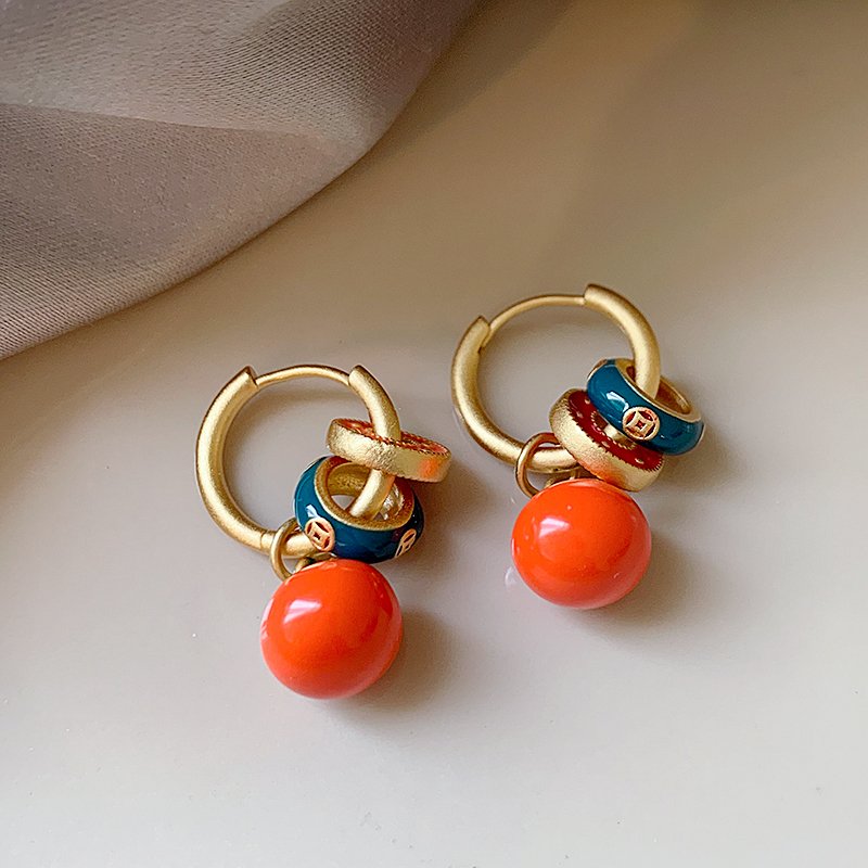 Persimmon Ruyi Chinese style earrings for women with a light luxury and high-end feel, 2024 new explosive style earrings with temperament, new Chinese style earrings