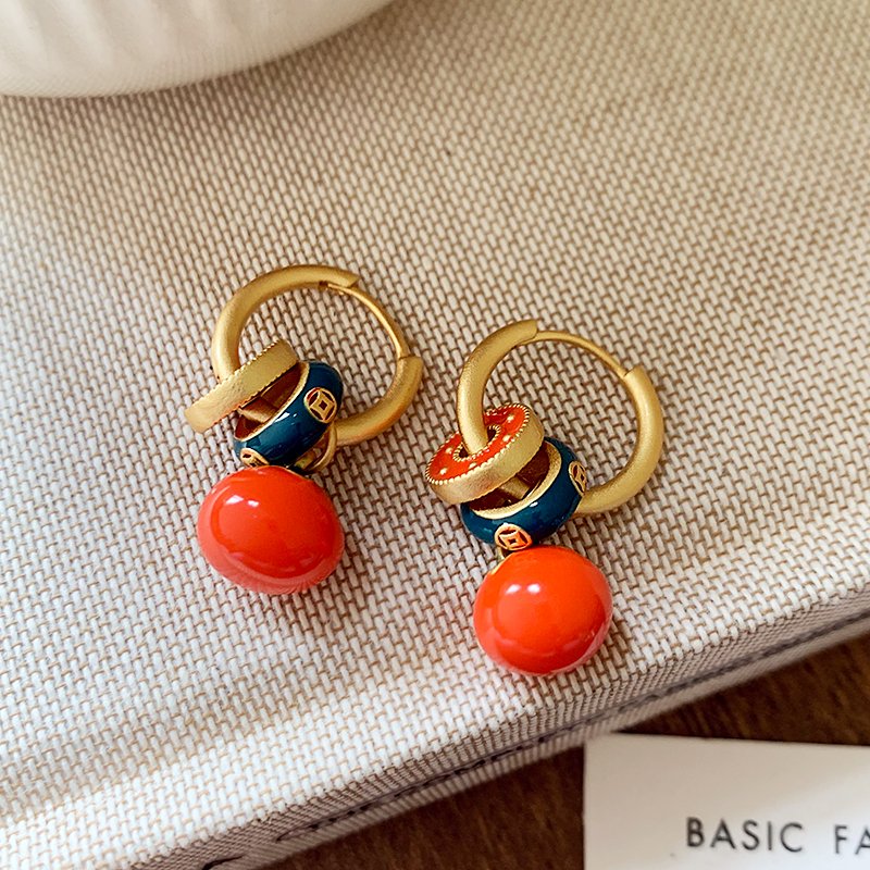 Persimmon Ruyi Chinese style earrings for women with a light luxury and high-end feel, 2024 new explosive style earrings with temperament, new Chinese style earrings