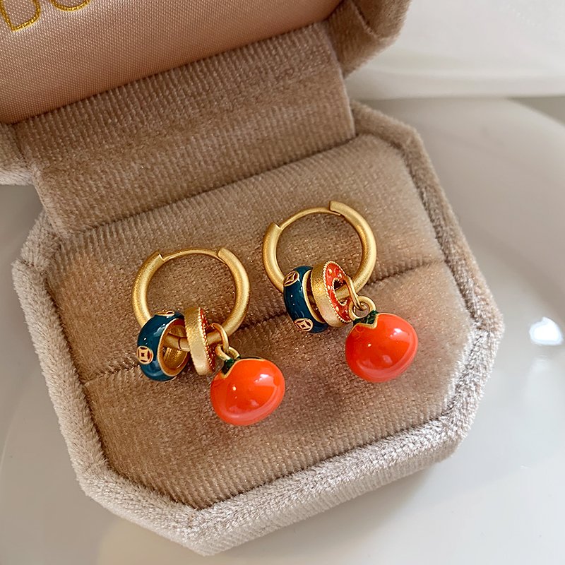 Persimmon Ruyi Chinese style earrings for women with a light luxury and high-end feel, 2024 new explosive style earrings with temperament, new Chinese style earrings