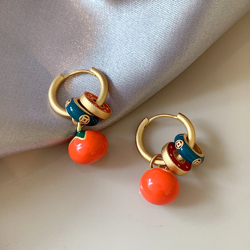 Persimmon Ruyi Chinese style earrings for women with a light luxury and high-end feel, 2024 new explosive style earrings with temperament, new Chinese style earrings