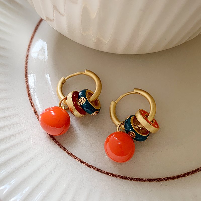 Persimmon Ruyi Chinese style earrings for women with a light luxury and high-end feel, 2024 new explosive style earrings with temperament, new Chinese style earrings