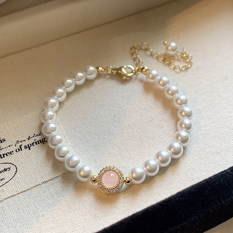 Pink Cat's Eye Pearl Bracelet for Women, Light Luxury, High End, 2024 New Popular, Exquisite Beaded Bracelet