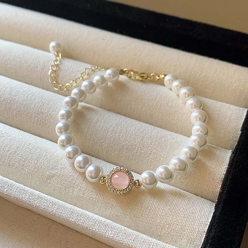 Pink Cat's Eye Pearl Bracelet for Women, Light Luxury, High End, 2024 New Popular, Exquisite Beaded Bracelet