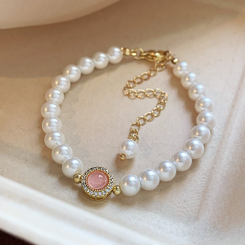 Pink Cat's Eye Pearl Bracelet for Women, Light Luxury, High End, 2024 New Popular, Exquisite Beaded Bracelet