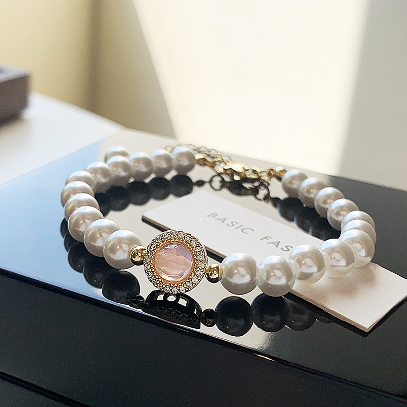 Pink Cat's Eye Pearl Bracelet for Women, Light Luxury, High End, 2024 New Popular, Exquisite Beaded Bracelet