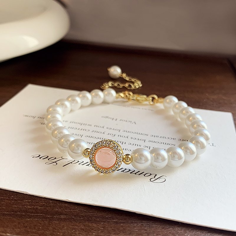 Pink Cat's Eye Pearl Bracelet for Women, Light Luxury, High End, 2024 New Popular, Exquisite Beaded Bracelet