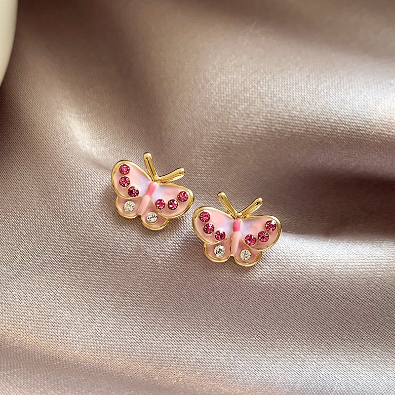 Pink butterfly earrings, women's pure silver, light luxury and high-end earrings, 2024 new popular, niche and unique summer earrings