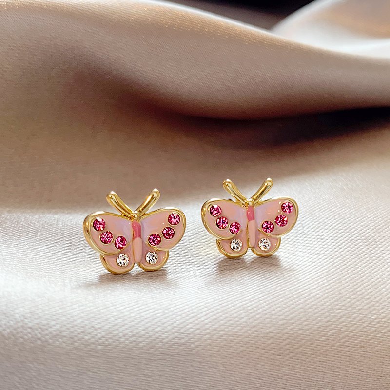 Pink butterfly earrings, women's pure silver, light luxury and high-end earrings, 2024 new popular, niche and unique summer earrings