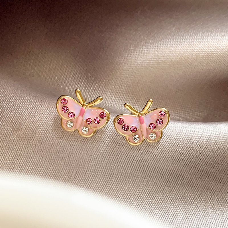 Pink butterfly earrings, women's pure silver, light luxury and high-end earrings, 2024 new popular, niche and unique summer earrings