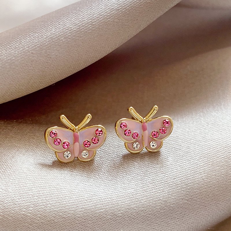 Pink butterfly earrings, women's pure silver, light luxury and high-end earrings, 2024 new popular, niche and unique summer earrings