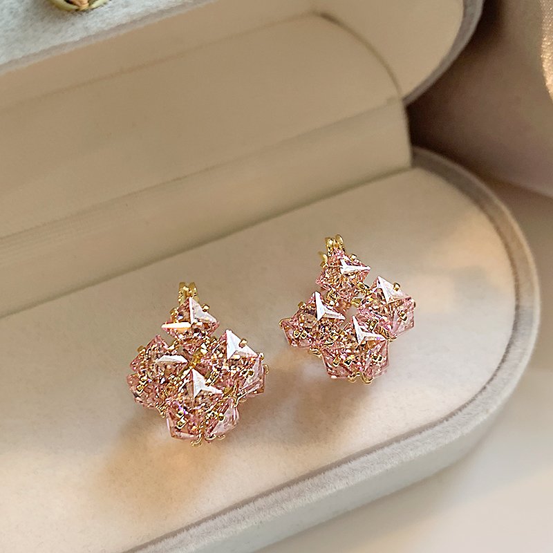 Pink zircon earrings for women, light luxury, high-end, niche temperament, earrings, 2024 new popular unique ear accessories