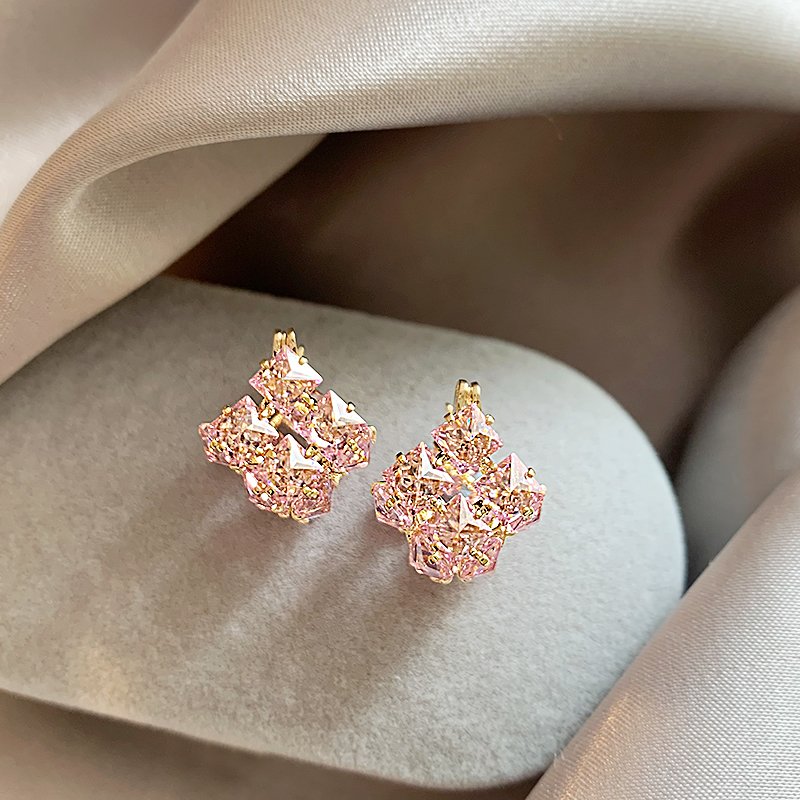 Pink zircon earrings for women, light luxury, high-end, niche temperament, earrings, 2024 new popular unique ear accessories