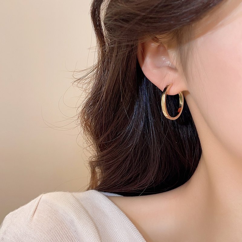 Plain ring earrings for women, light luxury, niche, unique earrings, 2024 new popular style, high-end temperament, circle earrings, earrings