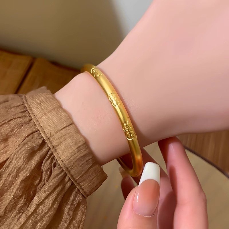 Pumpkin Sand Gold Bracelet, Female Ancient Method Inheritance Simulation Gold Solid Ring Bracelet, Non fading Open Bracelet, Hand Decoration