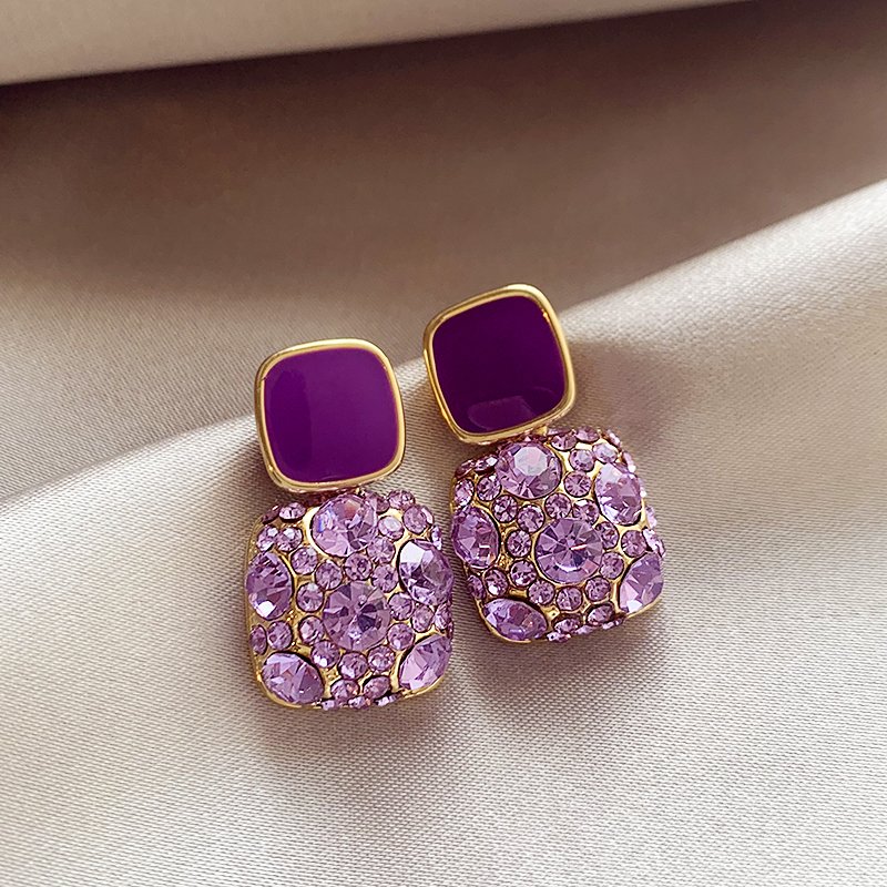 Purple Zircon Earrings for Women 2024 New Popular Style, High Grade, Light Luxury temperament Earrings, 925 Pure Silver stud post Earrings Jewelry