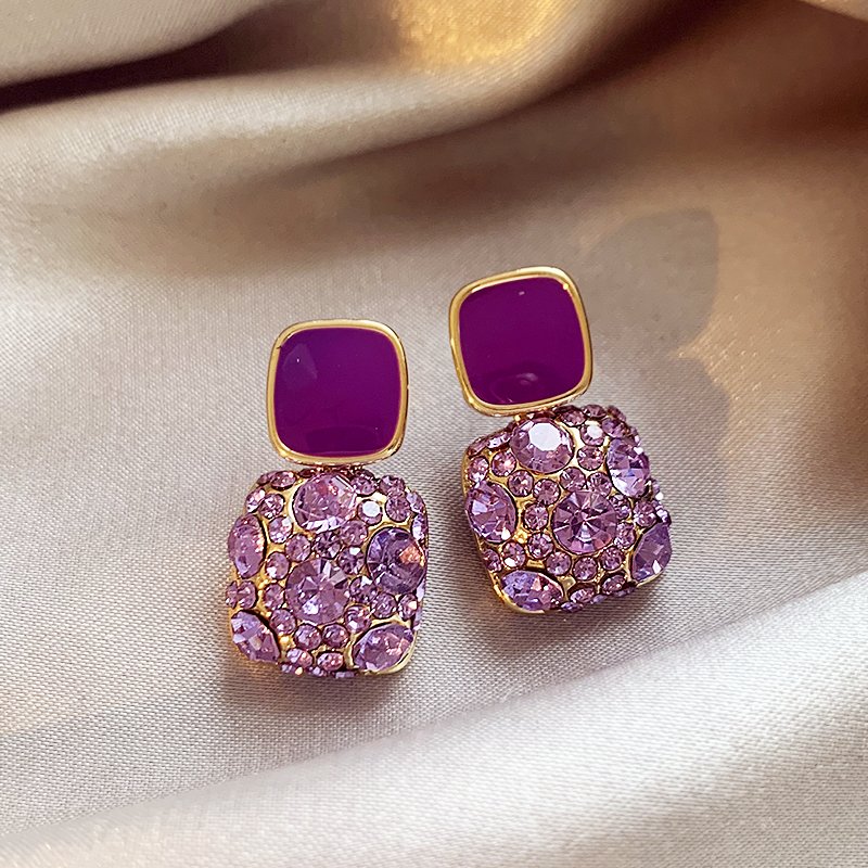 Purple Zircon Earrings for Women 2024 New Popular Style, High Grade, Light Luxury temperament Earrings, 925 Pure Silver stud post Earrings Jewelry