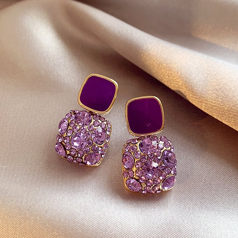 Purple Zircon Earrings for Women 2024 New Popular Style, High Grade, Light Luxury temperament Earrings, 925 Pure Silver stud post Earrings Jewelry